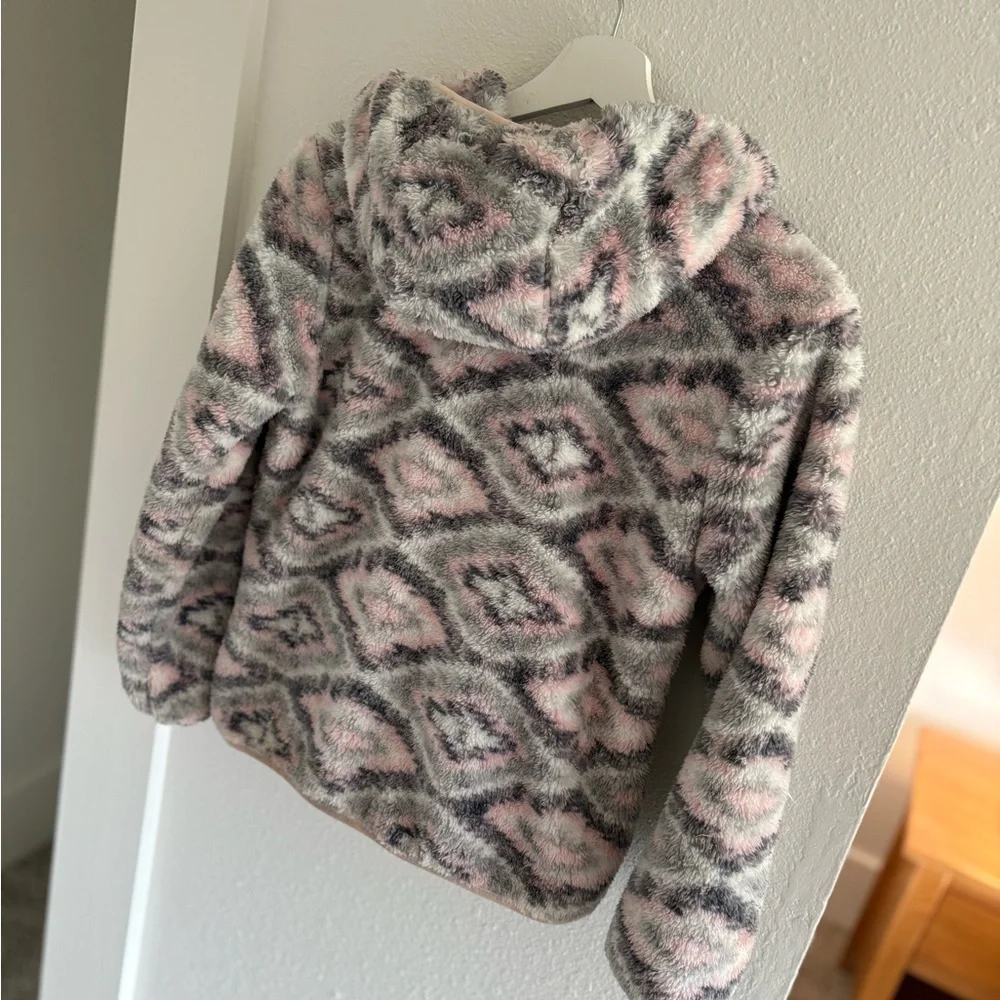 Eddie Bauer Kids' Fuzzy Gray and Pink Hoodie M